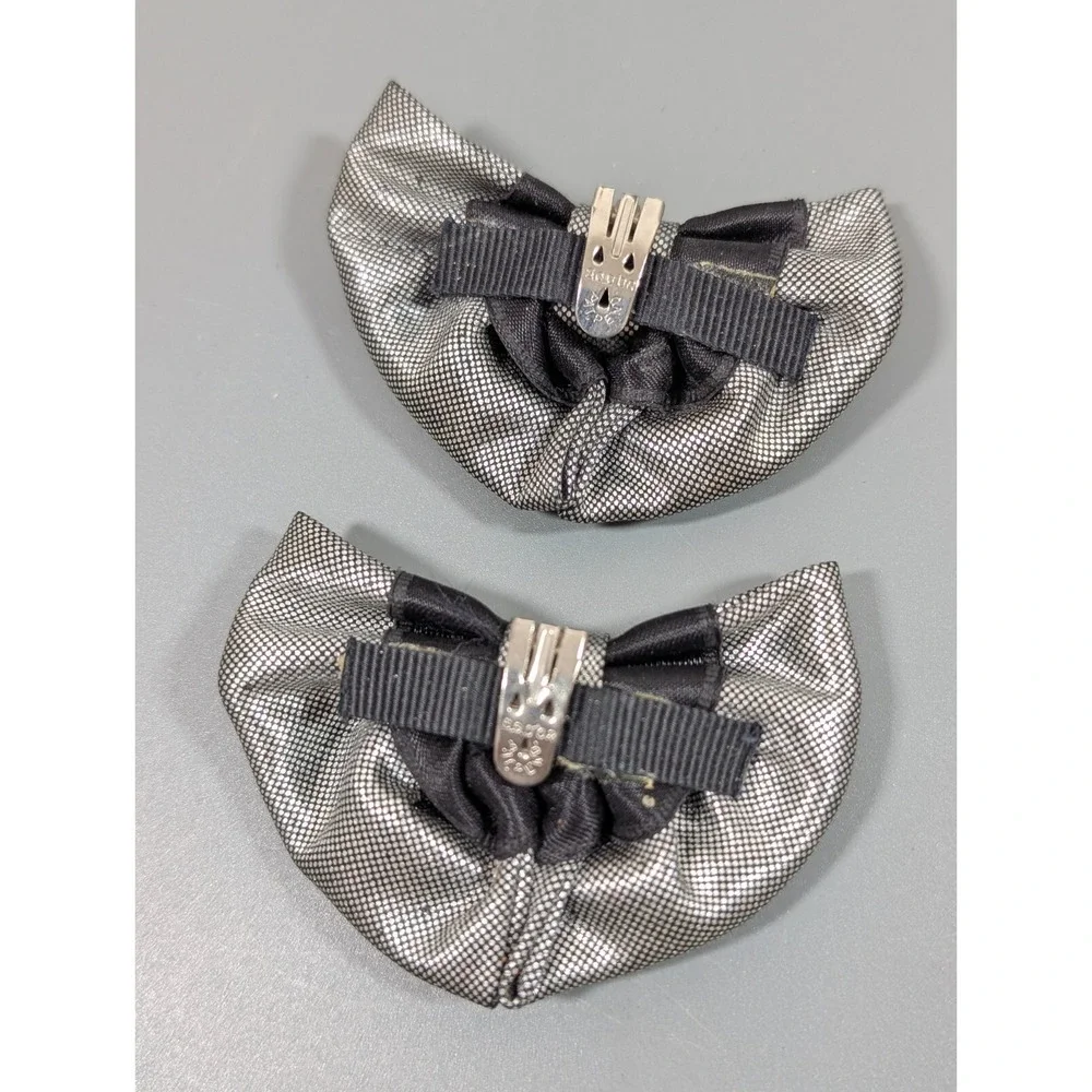 Vintage‎ 80s 90s Retro Y2K Gray Black Metallic Ribbon Bow Shoe Clips